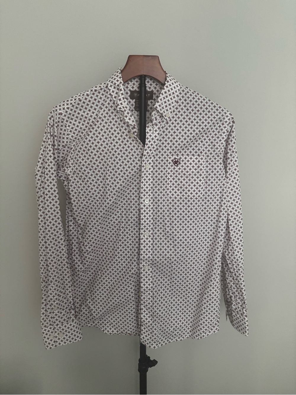 Aria White Button-Down Shirt with Red Dot Pattern